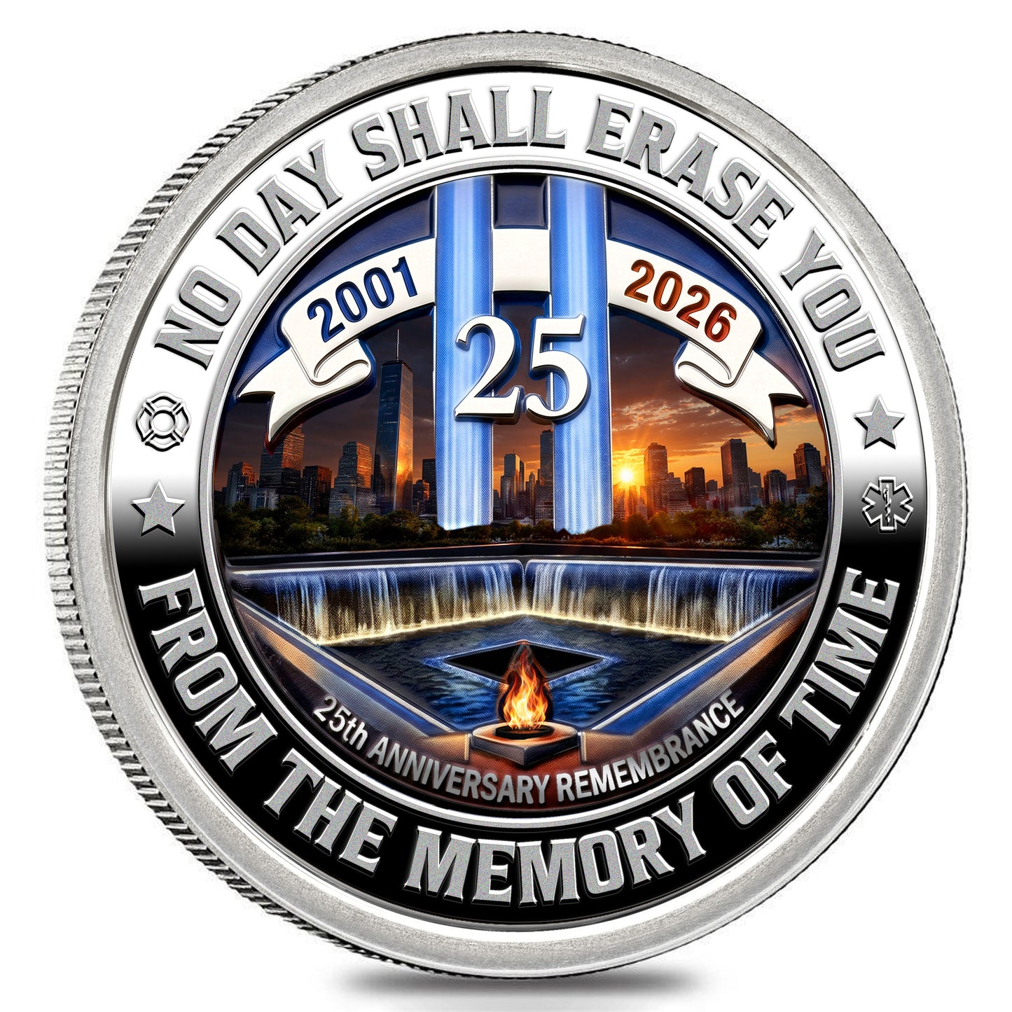 Colorized Silver Round Commemorating the 25th Anniversary of September 11th in New York City
