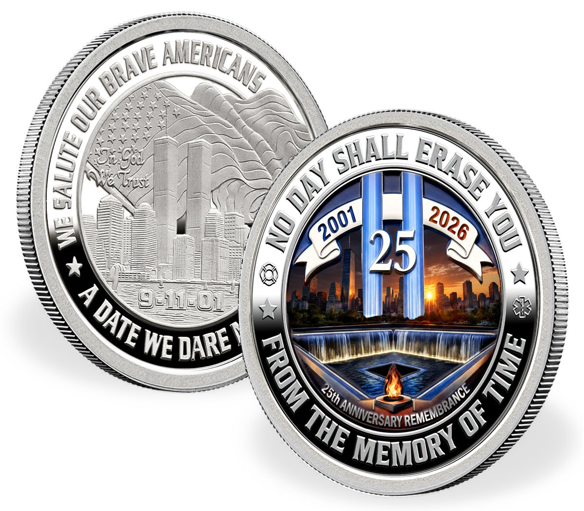 Colorized Silver Round Commemorating the 25th Anniversary of September 11th in New York City